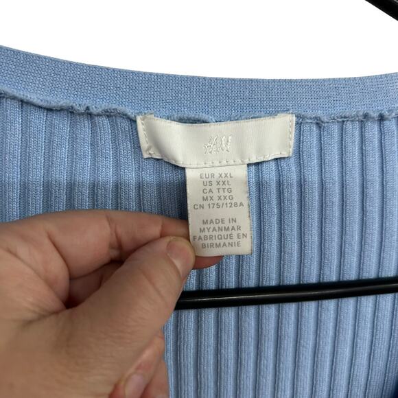 H&M Blue Ribbed Knit Cardigan Sweater XXL V-Neck Button Front Layering‎ - Picture 5 of 7